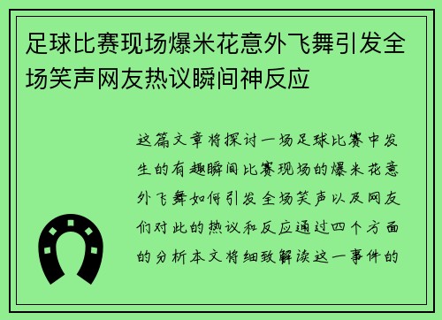 足球比赛现场爆米花意外飞舞引发全场笑声网友热议瞬间神反应