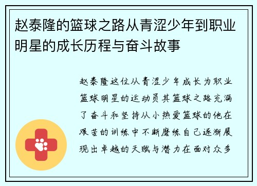 赵泰隆的篮球之路从青涩少年到职业明星的成长历程与奋斗故事