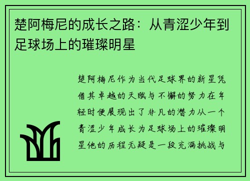 楚阿梅尼的成长之路：从青涩少年到足球场上的璀璨明星